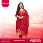 Crimson 3 piece dress made from breathable cotton fabric, modest and elegant design, perfect for festive occasions, office wear, and everyday use.