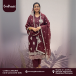 Soft and elegant Dark Maroon 3-piece dress made of breathable cotton fabric, modest and stylish design for office, festive and daily wear