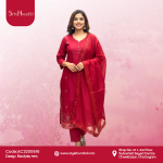Deep Red 3 piece dress made from breathable cotton fabric, modest and stylish design, perfect for festive occasions, office wear, and daily use.