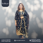 Slate gray 3 piece dress made from breathable cotton fabric, modest and elegant design, perfect for festive occasions, office wear, and daily use.