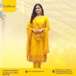 Sunflower yellow 3 piece dress made from breathable cotton fabric, modest and elegant design, perfect for festive occasions, office wear, and daily use.