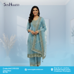 Elegant teal blue 3 piece dress made from premium Afghani silk, soft and breathable fabric, modest design perfect for festive occasions, office wear, and daily use
