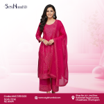 Vibrant dark pink 3 piece dress made from luxurious Afghani silk, lightweight and breathable fabric, modest design perfect for celebrations, office wear, and daily use.