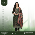 Jam Jam Loan forest green 3 piece cotton dress made from breathable cotton fabric with a simple and modest design.