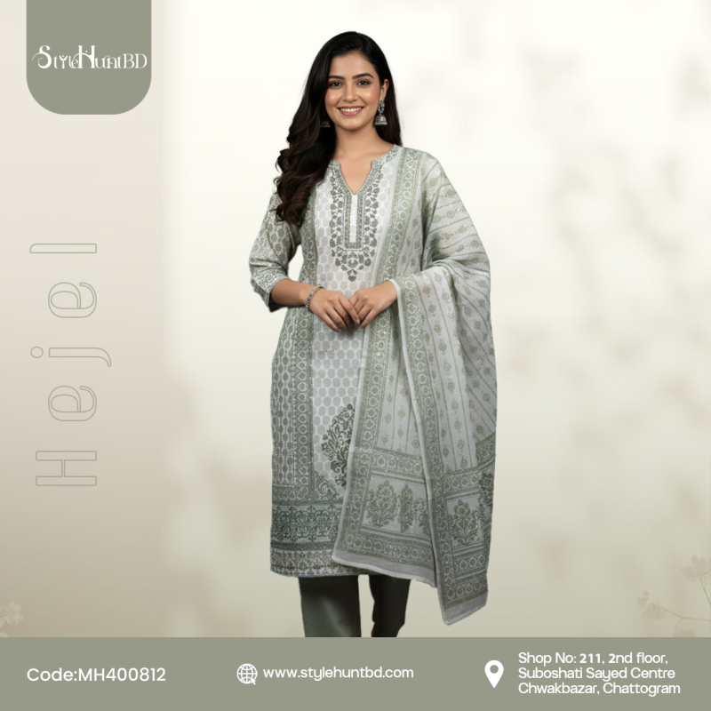 Hejel cotton 3 piece dress featuring breathable fabric and a relaxed, modest design.