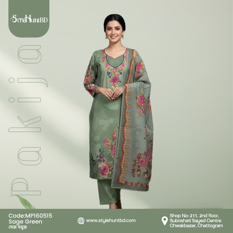 Pakija cotton fabric Sage Green MP160515, soft and breathable dress material