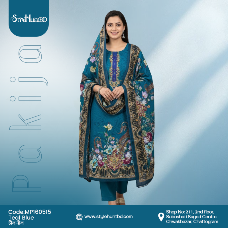 Pakija cotton fabric Teal Blue MP160515, soft and breathable dress material